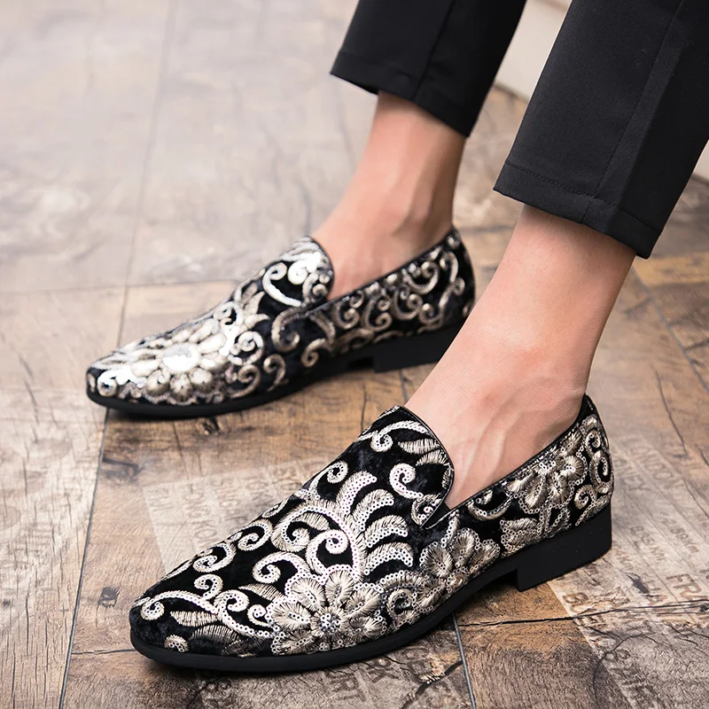 Men Dress Shoes Flats Loafers Men Business Formal Shoes Fashion Nightclub Party Shoe Designer Male Embroidery Casual Boat