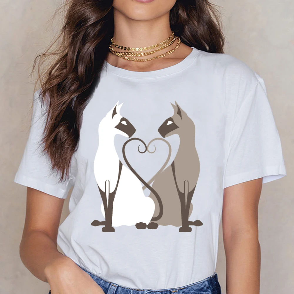 Женская футболка с винтажным принтом Love Siamese Cat Vogue топы | одежда