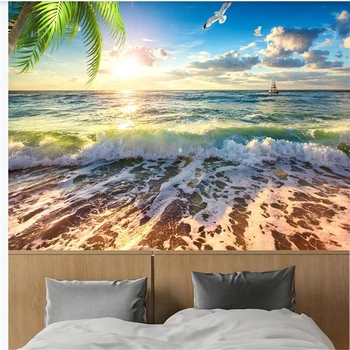 

beautiful scenery wallpapers Waves Beach wallpapers Blue Sky White Clouds Landscape Mural Background Wall Decorative Painting