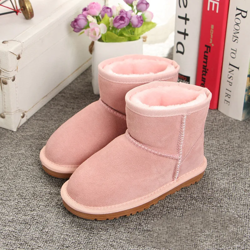 Pink Новые детские ботинки, австралийские Водонепроницаемые зимние ботинки из натуральной кожи для девочек и мальчиков, Детские ботильоны, меховые теплые зимние ботинки - Цвет: Pink