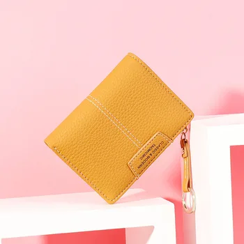 

Short Ladies Wallet Small Ultra Thin Trendy Two Fold Coin Purse Multifunction Multiple Card Slots Lychee Pattern Clutch
