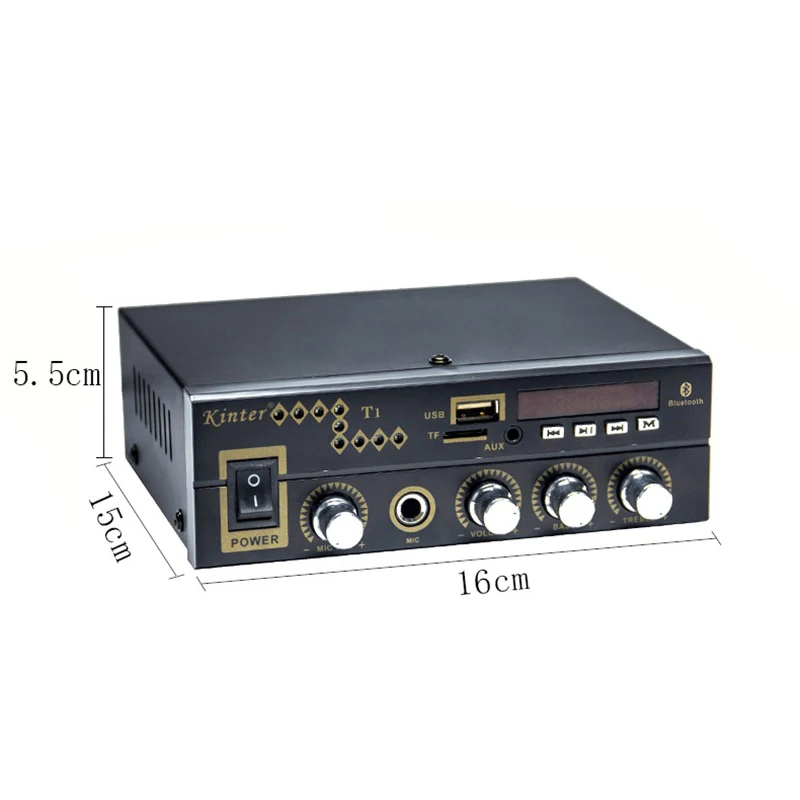 ABKT-Kinter T1 2.0CH усилитель аудио с микрофоном/USB/TF/FM/AUX воспроизведение стерео звук управление бас для Домашнего Караоке автомобиля ЕС Plug