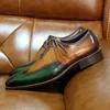 Size 8-15 Handmade Mens Wingtip Oxfords Green & Camel Genuine Calf Leather Classic Wedding Men Dress Shoes Business Formal Shoes ► Photo 3/6