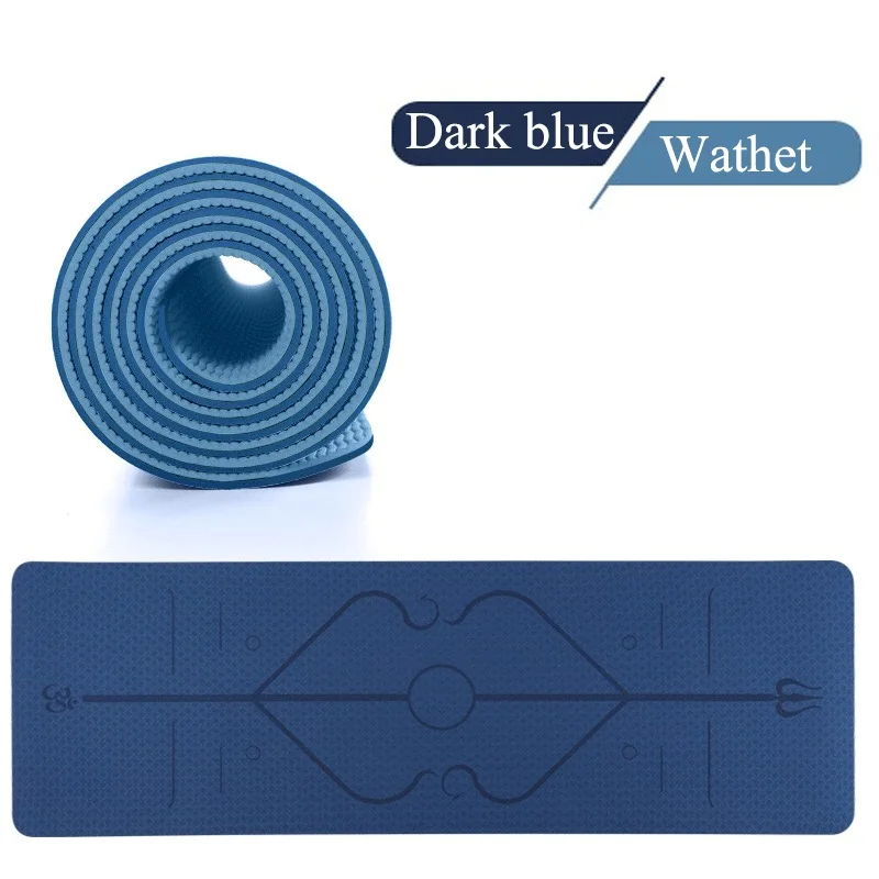 1830*610*6mm TPE Yoga Mat with Position Line Non-slip and Tasteless Fitness Mat Pilates Beginner Environmental Fitness Gymnastic - Цвет: Dark Blue and Wathet