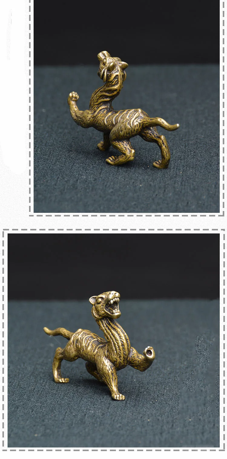 Античные медные китайские мифологические животные Тигр фигурные статуэтки Ретро латунная горелка с ладаном фэн шуй настольные украшения