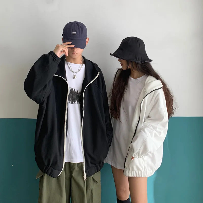 2019 Spring And Autumn Men's New Casual Zipper Hooded Letter Printing Loose Hoodies Temperament Trend Cotton Harajuku