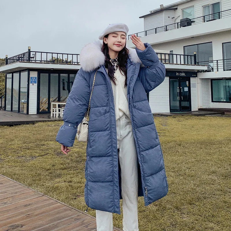 

Wnter Jacket Women 2019 Fashion Hooded Fur Collar Parkas Slim Long Warm Cotton-padded Coat Female Solid Color Outwear