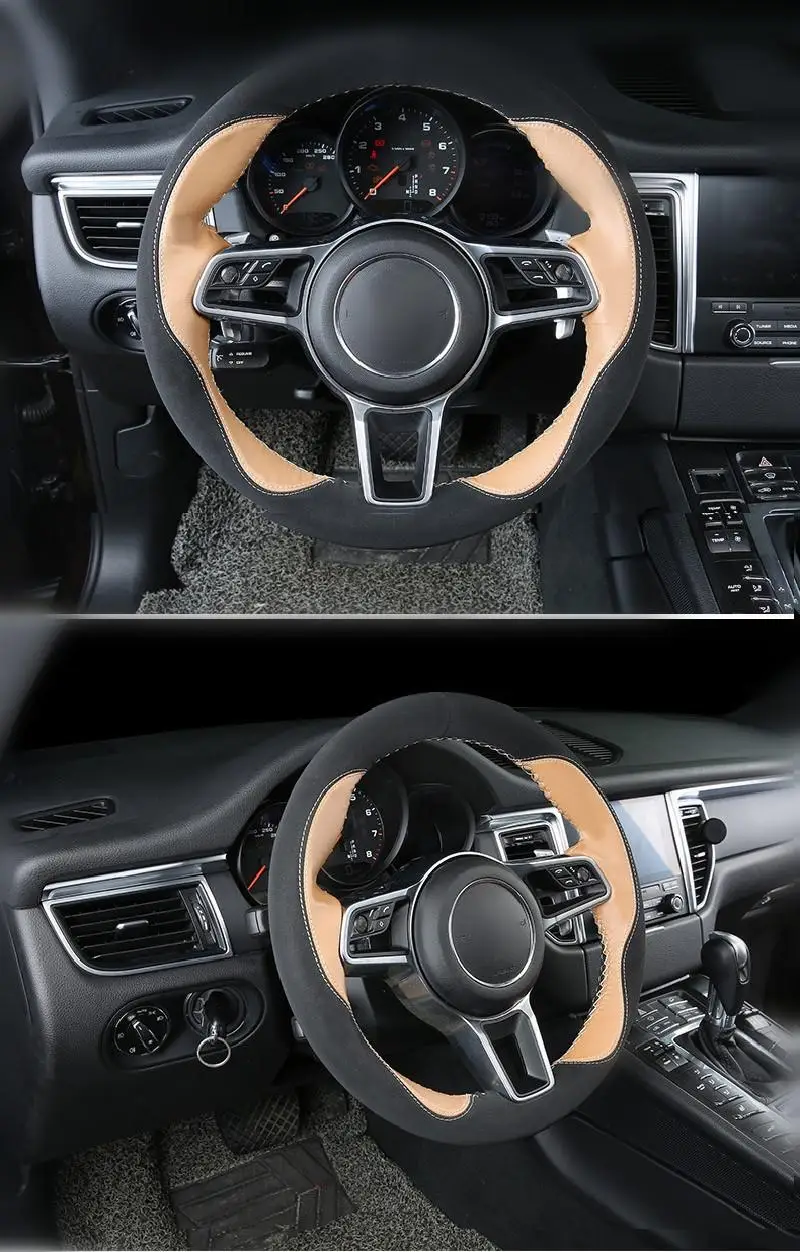 Stylish Hand Sewing Leather Car Steering Covers Anti-slip for Porsche Cayenne for DIY