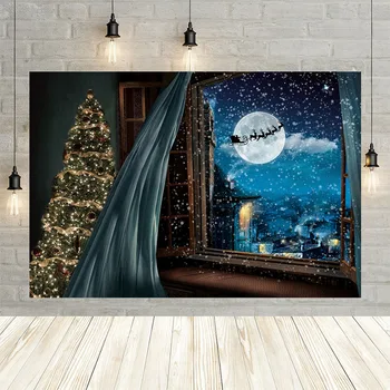 

Avezano Christmas Photography Background Window Curtain Moon Snowflake Children Portrait Decor Backdrop Photo Studio Photocall