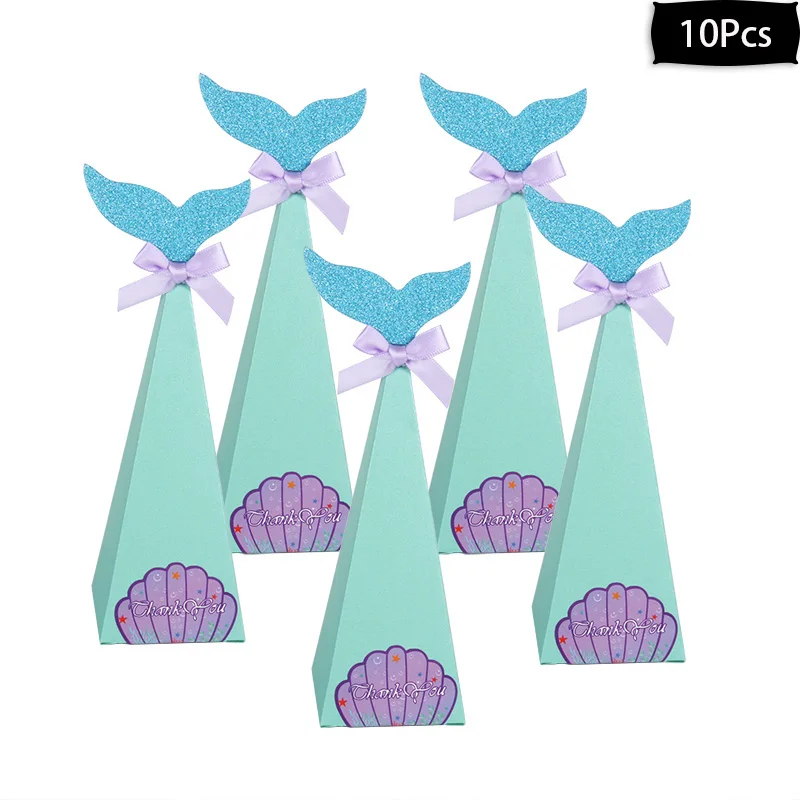 10pcs gift box Вечерние украшения в виде русалки, Топпер для торта на день рождения, обертки для кексов, Детские сувениры для маленьких мальчиков и девочек, вечерние принадлежности в стиле русалки - Цвет: 10pcs gift box