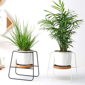 

Planter Pots Indoor,6.30 inch Modern Plants and Planters Garden Ceramic Round Bowl Large Planter with Stand/Bamboo Tray for Succ