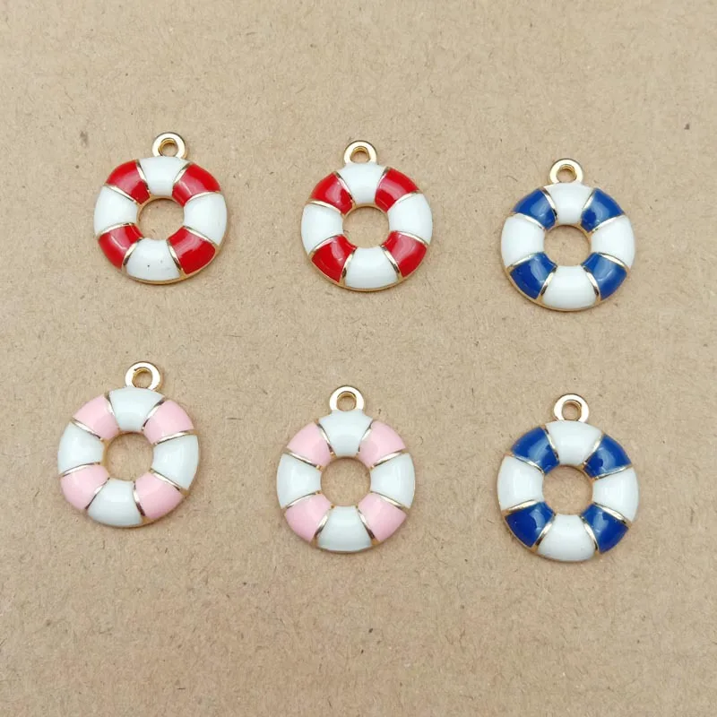 10pcs13*13MM Metal enamel color Life buoy Swimming swim ring charms pendants Alloy earring Jewelry making Accessories ornament | Украшения