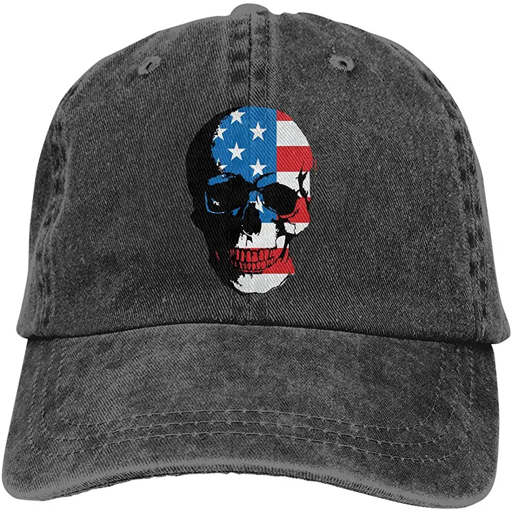Унисекс, США, военный, американский череп, флаг, патриотический дизайн, художественная винтажная регулируемая бейсболка, хлопковая джинсовая кепка для папы, Черная кепка