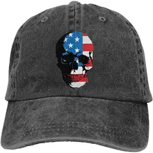 Унисекс, США, военный, американский череп, флаг, патриотический дизайн, художественная винтажная регулируемая бейсболка, хлопковая джинсовая кепка для папы, Черная кепка