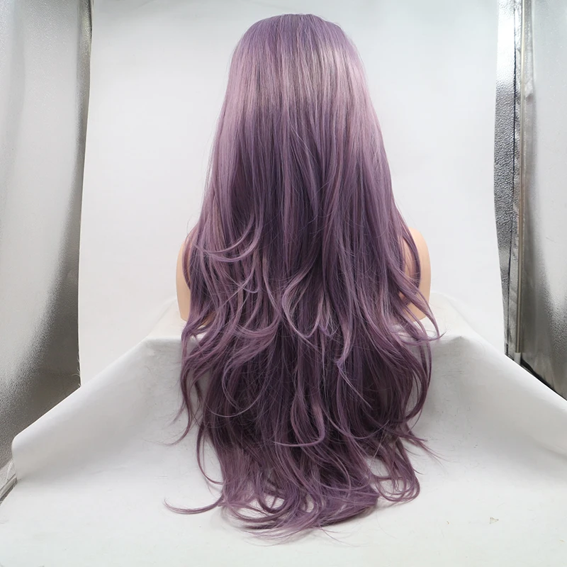 JINKAILI синтетический парик фронта шнурка длинные волнистые фиолетовые парики для черных женщин волнистые волосы женские Peruca термостойкие - Цвет: Фиолетовый