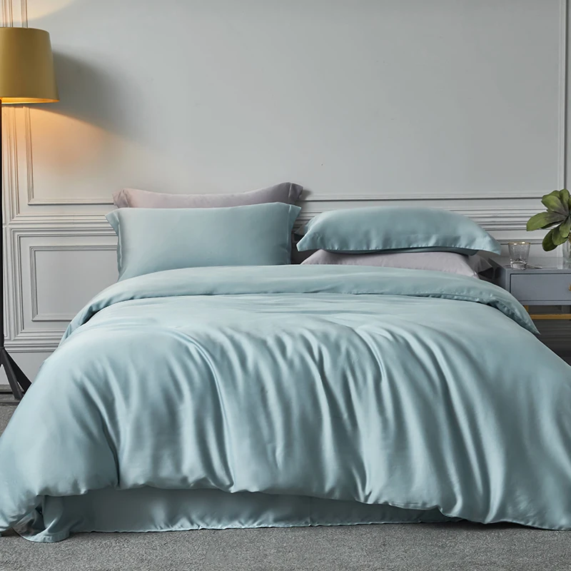 Liv-Esthete 100% Natural Silk Green Bedding Set Duvet Cover Flat Sheet Luxury Double Queen King Bed Linen Set For Family Sleep bedspread