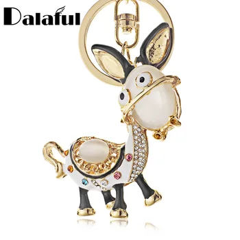 

Dalaful Enamel Donkey HandBag Pendant Crystal Keyrings Keychains For Car Purse Bag Buckle Party Gift Key chains Holder K243