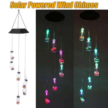 

Solar Panel Wind Chimes Lamps Luck Bottles Color Changing Glass LED Lighting Romantic Solar Light Hanging Lamp