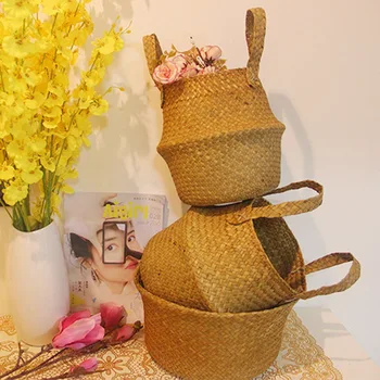 

Woven Seagrass Basket For Folding Plant Pot Basket and Laundry, Storage Basket and Grocery Basket