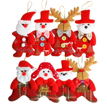 

New Year Christmas Santa Claus Snowman Reindeer Bear Baubles Drop Pendants Christmas Tree Decoration Gift Doll Ornaments 4pcs