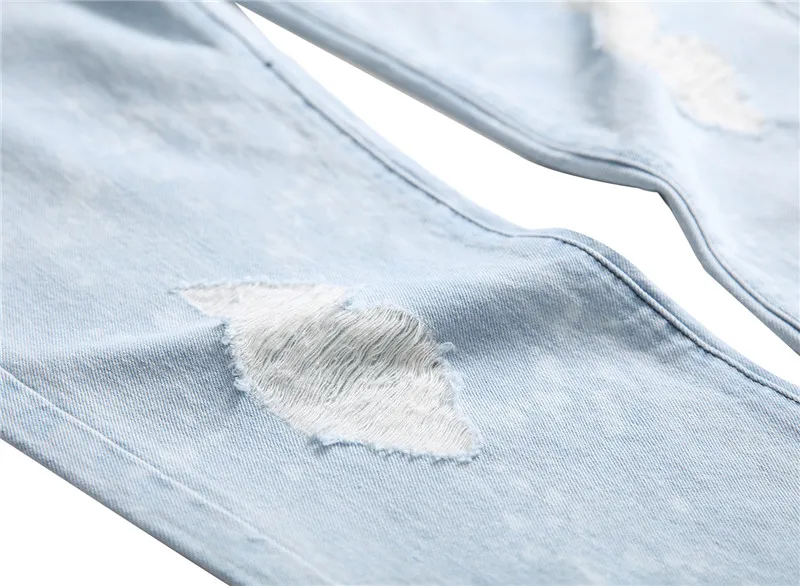 Color: Dark Blue Light Blue Medium Blue Jeans Men New Men's Straight Hole Jeans Men's Slim Denim Trousers