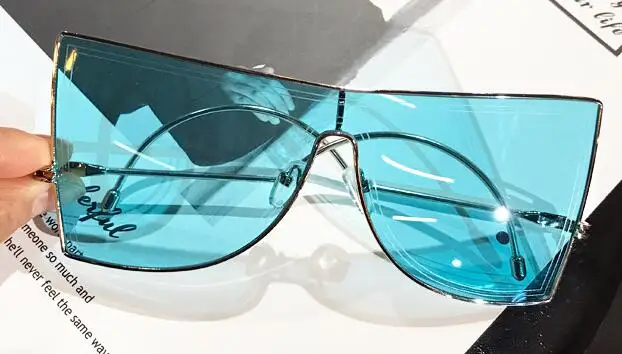 Плоские крупные женские солнцезащитные очки прозрачные синие линзы Модные женские оттенки большие роскошные солнцезащитные очки металлические UV400 очки - Цвет линз: transparent blue
