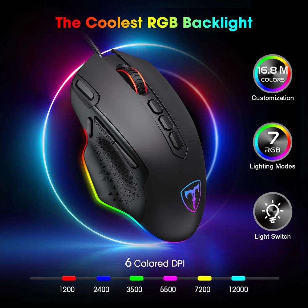 PICTEK PC257 Gaming Mouse Wired 12000 DPI Ergonomic Mouse USB With RGB Backlit 10 Programmable Buttons For Computer Gamer Mice PK Razer Gaming Mouse (1)