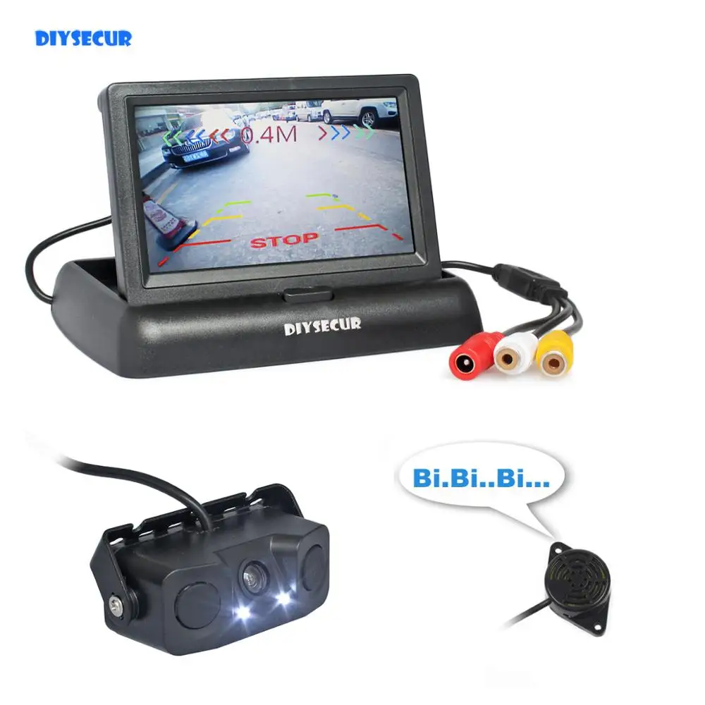

DIYSECUR 4.3inch Car Reversing Camera Kit Back Up Car Monitor LCD Display Parking Radar Sensor 2 in 1 Car Camera Parking System