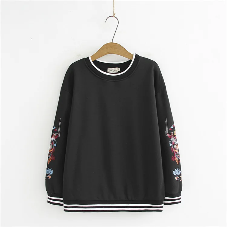 Blvyisla 4XL флисовые теплые свитшоты для молодых женщин свободные размеры толстовки вышивка круглый вырез пуловер Топы