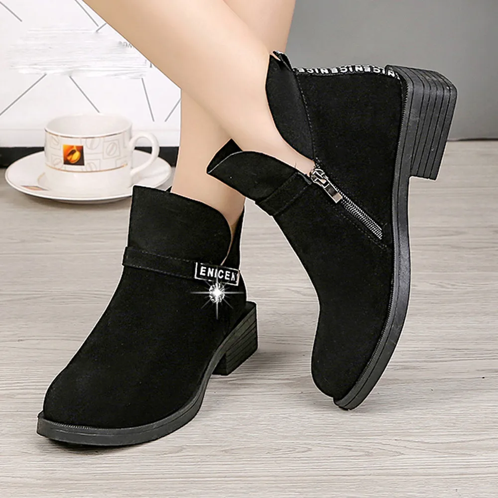 

British Style Ankle Boots for Women Girls 2019 Fashion Round Head Bottom Zipper Low Heel basic Casual Winter Shoes Women