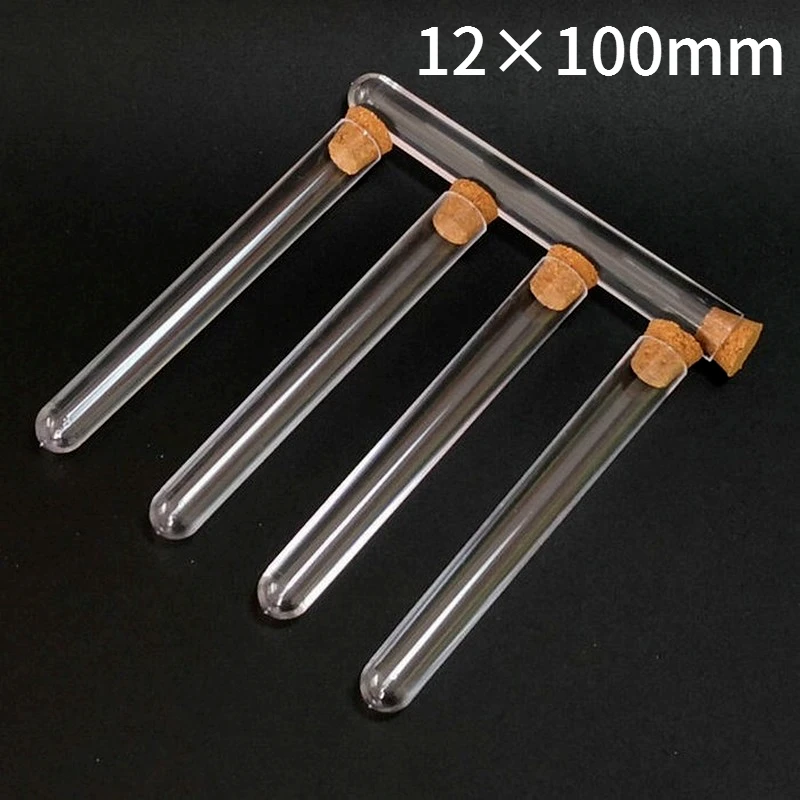 코르크와 100 개/몫 12x100mm 실험실 명확한 플라스틱 테스트 튜브 둥근 바닥 튜브 약병