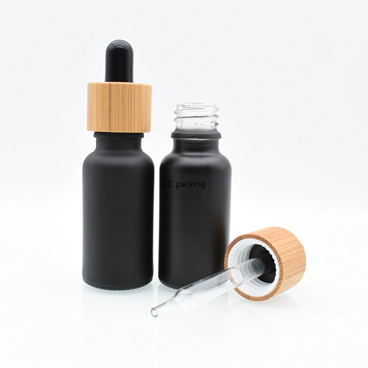 Bamboo lid vaping 5 мл 10 мл 15 мл 20 мл 30 мл 50 мл 100 мл матовые черные стеклянные бутылки для эфирного масла с бамбуковой защитной крышкой-капельницей