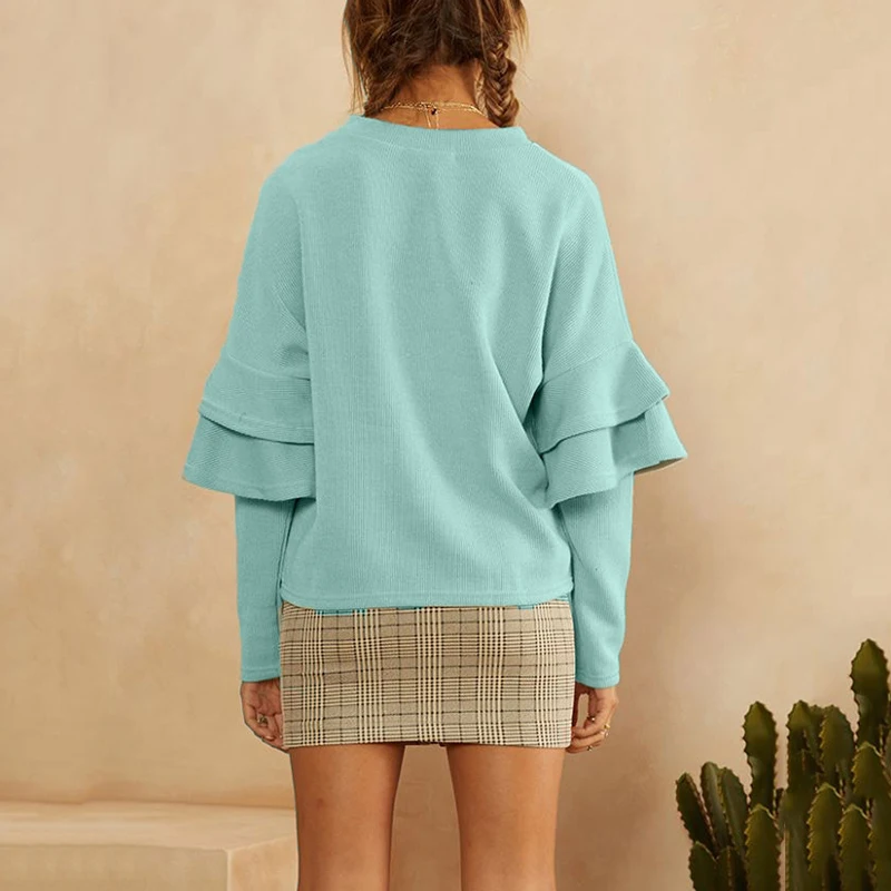 Women Round Neck Long Sleeve Sweater Autumn Casual Sweater Tops Knitwear Jumper