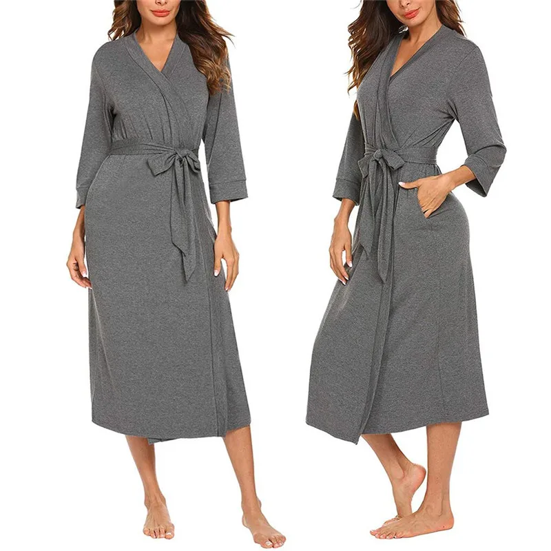 Новые женские пижамы Ночная рубашка кимоно халат Soild зима осень Повседневный банный халат с поясом элегантный халат для спа