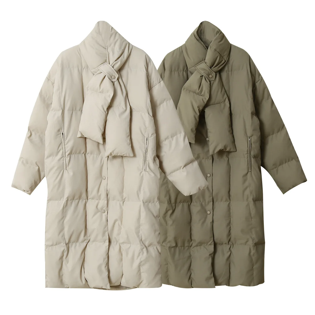 2019 Женское зимнее длинное пальто с длинным рукавом и О-образным вырезом шарфом