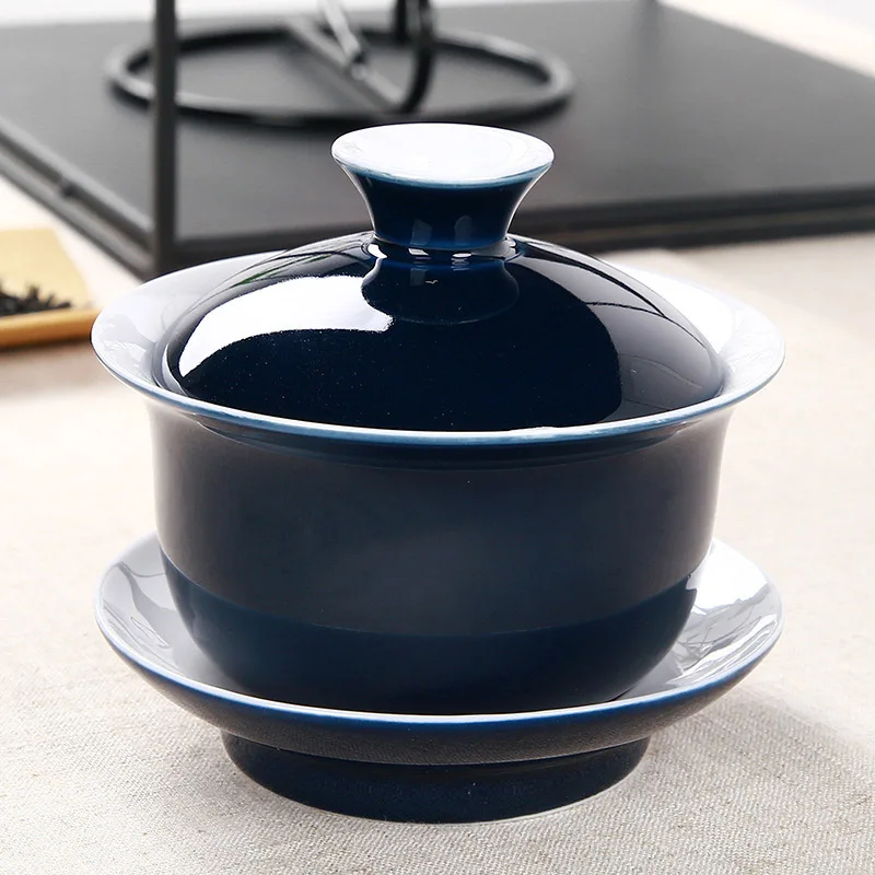 Индиго глазурь керамический чай Tureen чашка синий gaiwan фарфоровый горшок набор