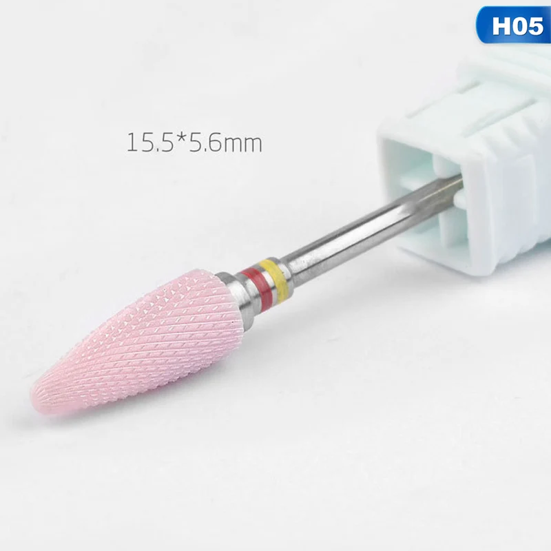 H05 1pcs Ceramic Corundum Metal Grinding Wheel Shank Cylinder Cone T Shape Pink Chrome Corundum Grinding Head Nail Polish Head - Цвет: H05
