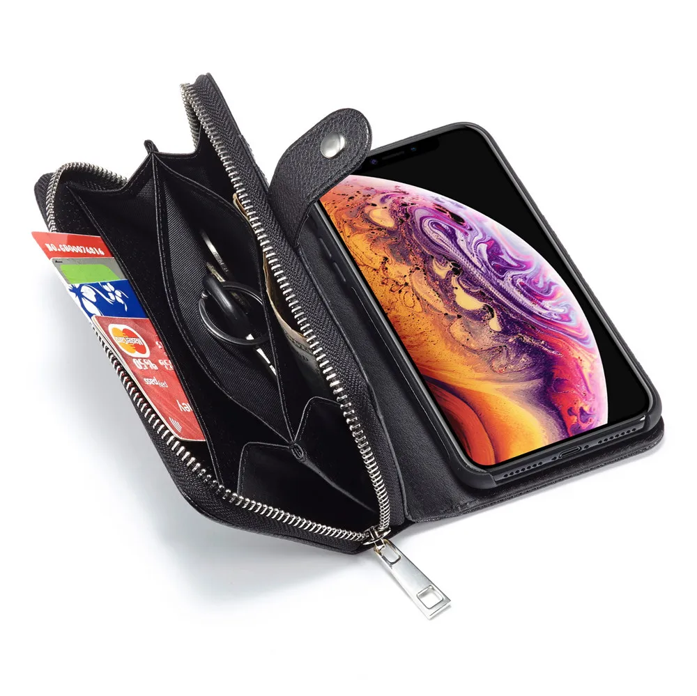 Съемный чехол для телефона iPhone 6 7 8 X Xr Xs Max из искусственной кожи личи защитный чехол слот для карт кошелек ремешок задняя крышка