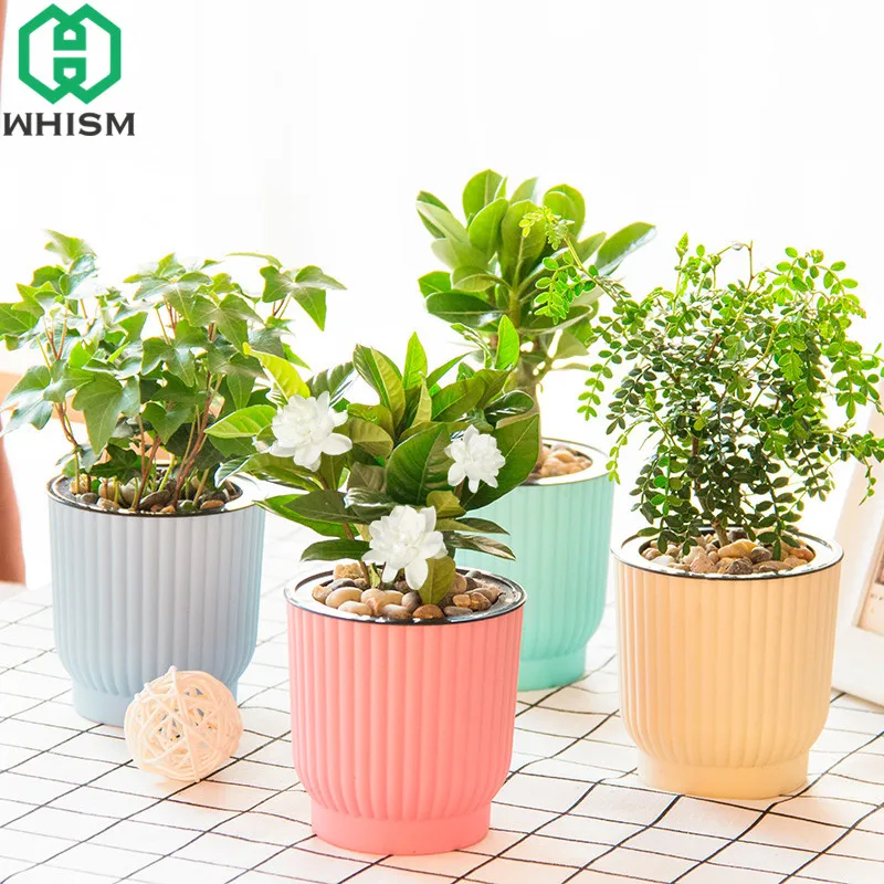 Whism Plastic Self Watering Flower Pot Indoor Green Plant Pot Desktop Garden Pots Automatic Water Absorption Flower Planter Flower Pots Planters Aliexpress