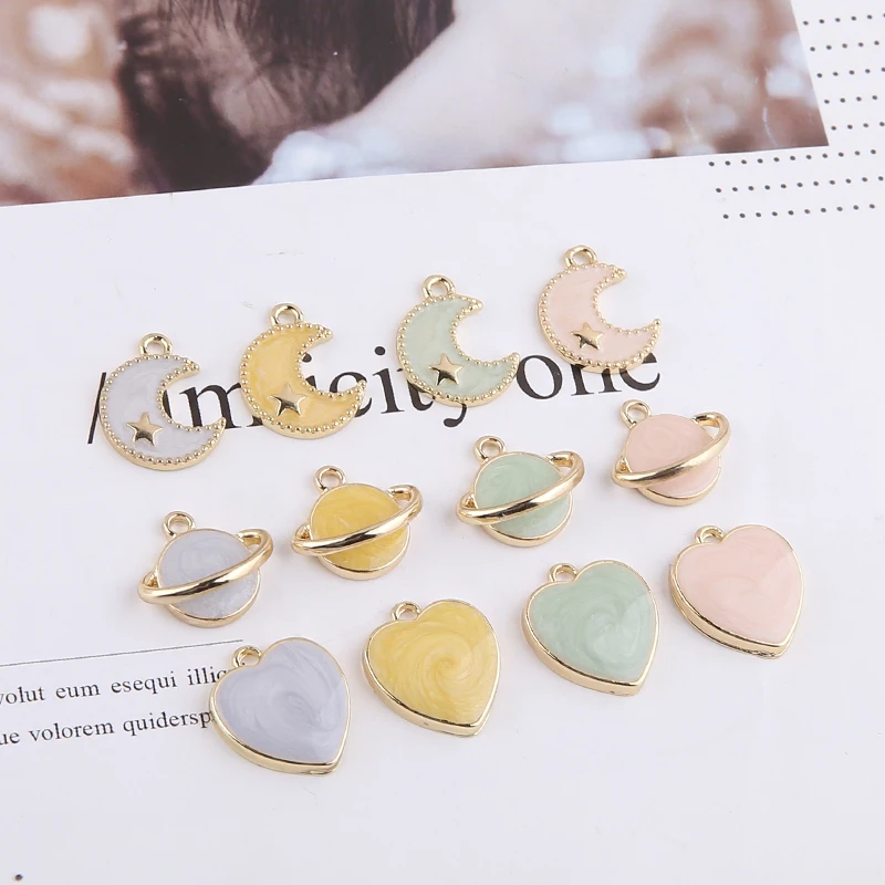 

10pcs diy jewelry accessories alloy drip color of love blooming moon pendant pendant earrings wholesale planet series