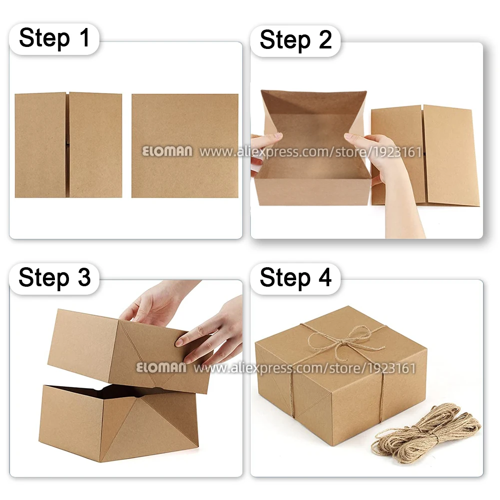 Caja de regalo de papel Kraft grande y plegable, caja de regalo de papel blanco con hilo para navidad, cumpleaños, boda, fiesta, regalo, dama de honor, propuesta de recuerdo - Imagen 5