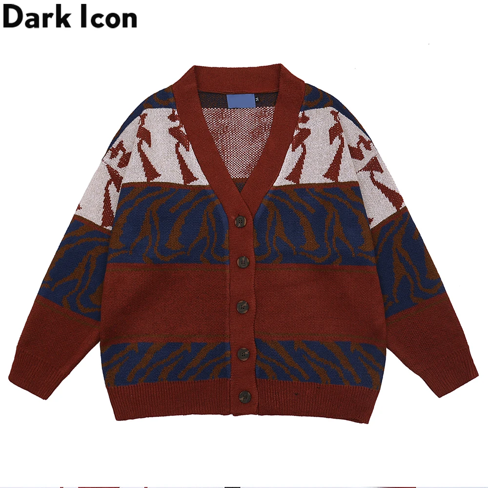

Dark Icon V-neck Cardigan Sweater Men Women Vintage Men's Sweater Winter Street Sweaters for Man