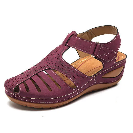 LIHUAMAO/Винтажные сандалии-гладиаторы; женские босоножки на танкетке; пляжные повседневные сандалии с ремешком на щиколотке; удобные сандалии на каблуке для улицы - Цвет: Лаванда