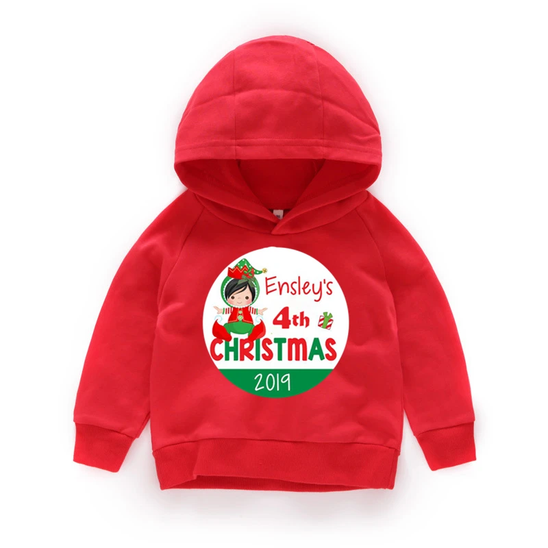 Personalized Baby's 1-4 Christma Hoodie Sweatshirt Winter Coat Toddler Baby Kids Cartoon Costume Name for Girls Clothes,dKMT341 - Цвет: dKMT341D-Red