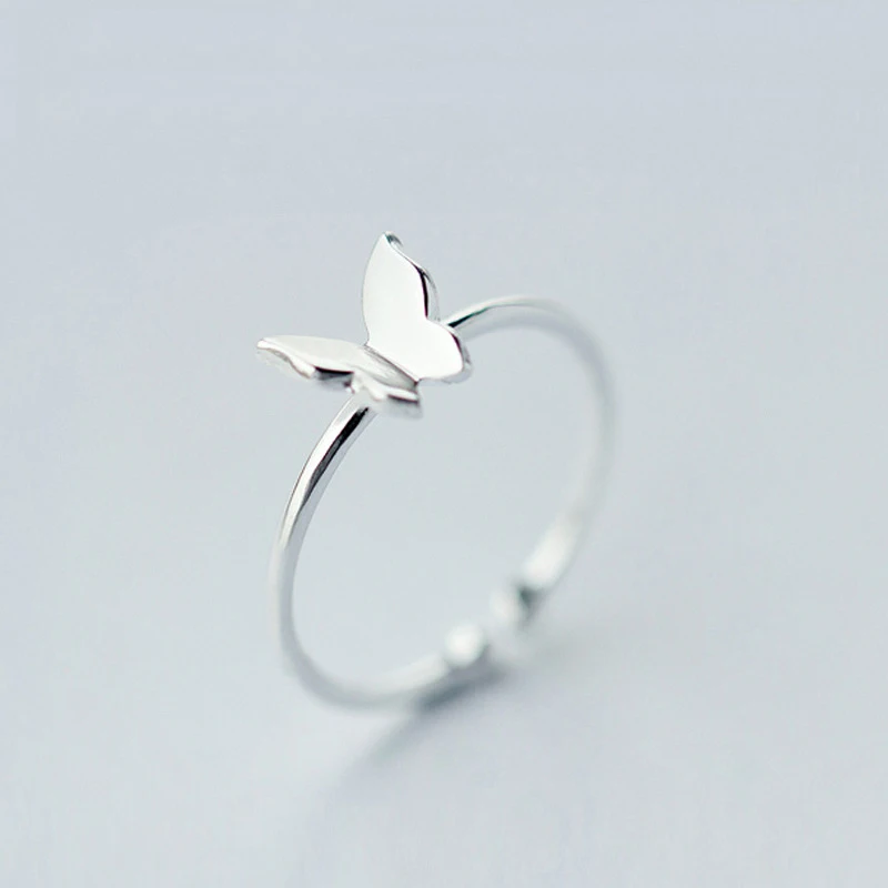 Retro minimalista Color plata anillos abiertos para las mujeres de la personalidad de mariposa anillo de dedo ajustable chica regalo de la joyería