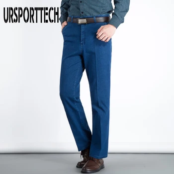 

2019 Spring Brand Men Jeans Men High Waist Straight Loose Elastic Denim Pants Men Summer Thin Father Trousers Jeans Streetwear