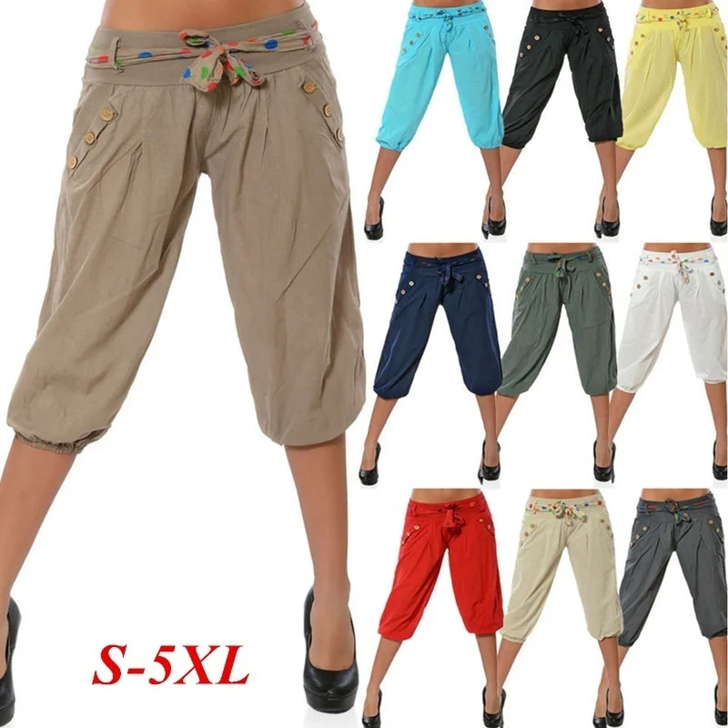 ZOGAA Women Harem Sweatpants Fashion Knee Length Capris Pants Summer Loose Candy Color Casual Chino Harem Pants Plus Size S-5XL