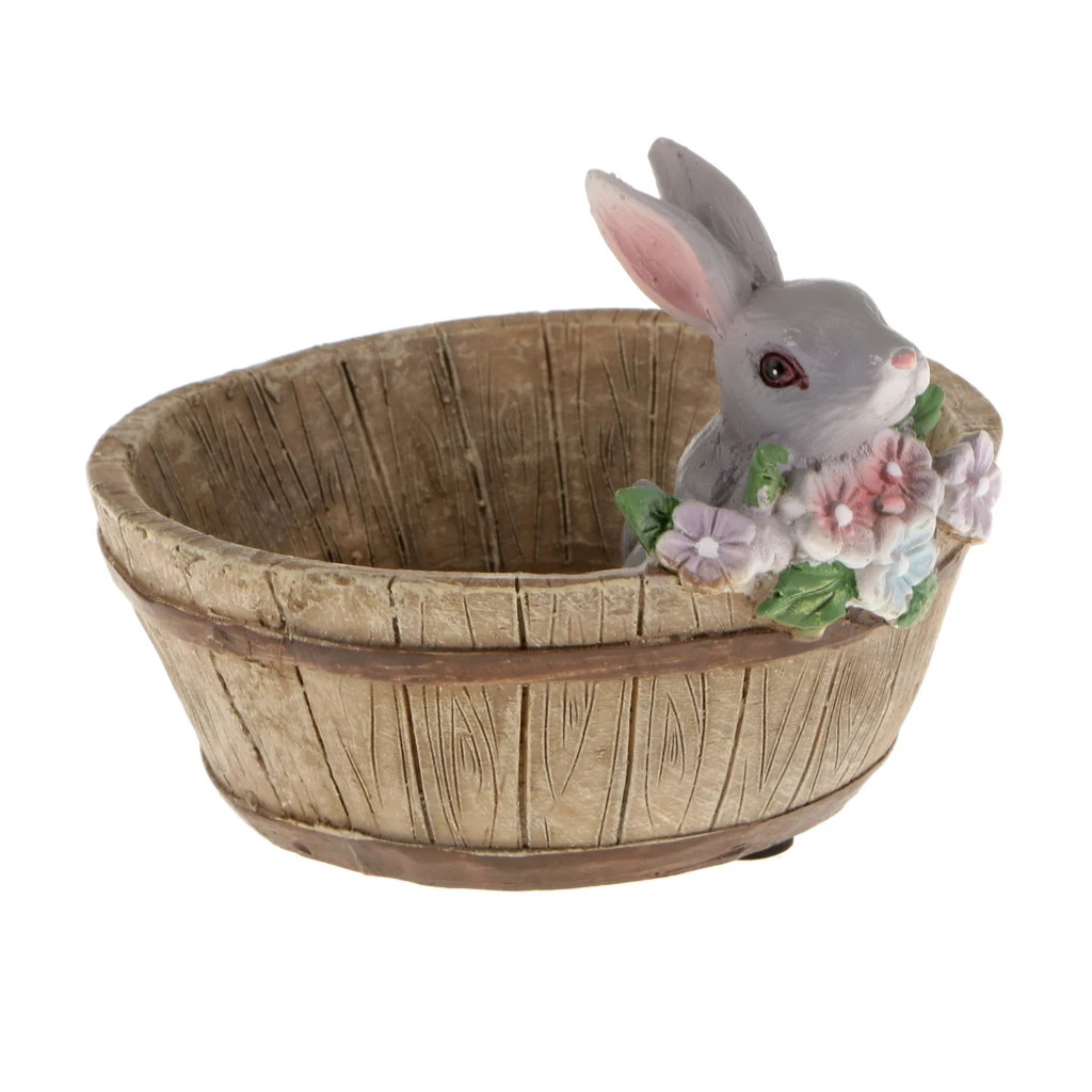 Decorative Bunny Rabbit Resin Flower Cactus Herbs Sedum Succulent Pot Planter Bonsai Trough Box Plant Bed Home Garden Pot Decor