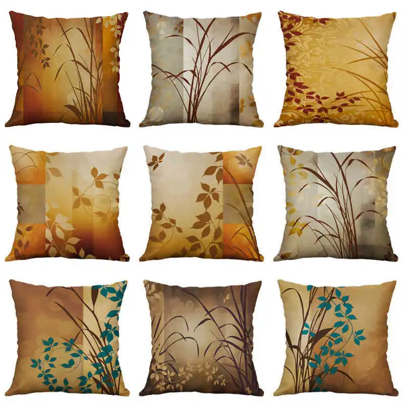 

18'' Cotton Linen Pillow Decor Cushion Covers Pillow Sofa Leaf Vintage Home Pillow Case Cover Waist