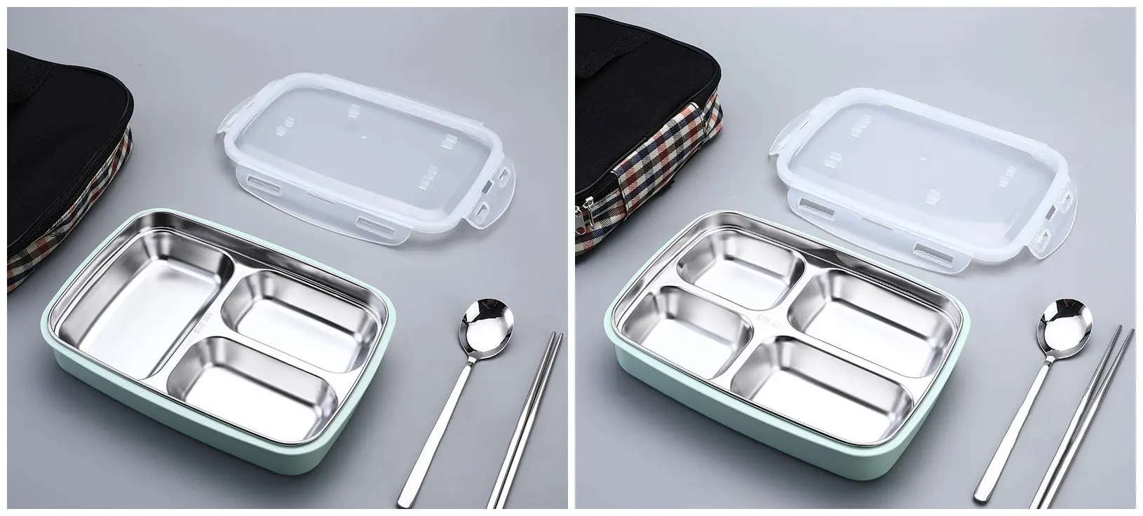 3/4 решетки 304 Нержавеющая Сталь Bento коробка переносная коробка для ланча контейнер для еды для пикника школы работы - Цвет: Зеленый